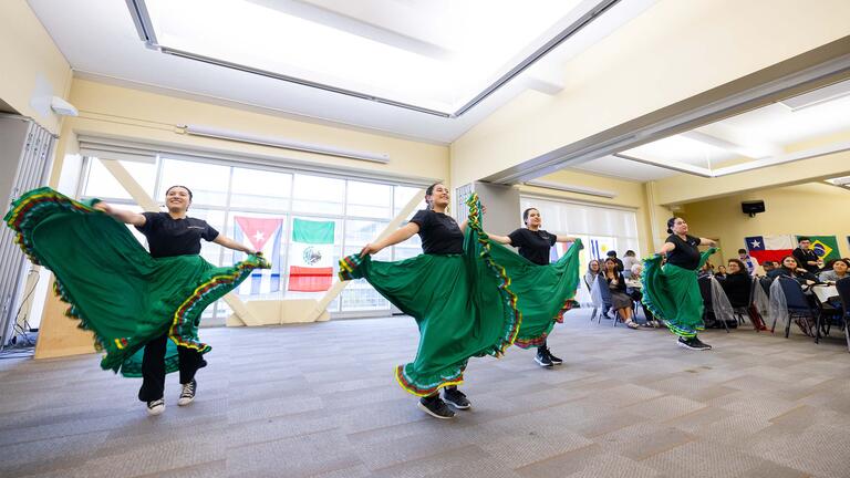 Students dancing at Latinx recognition ceremony