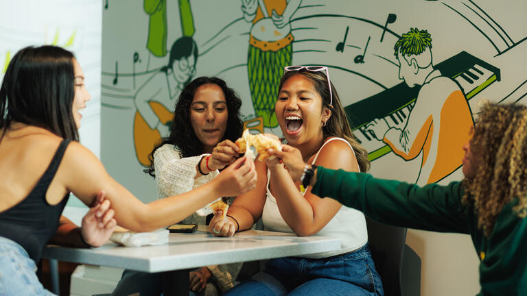 students dine on campus