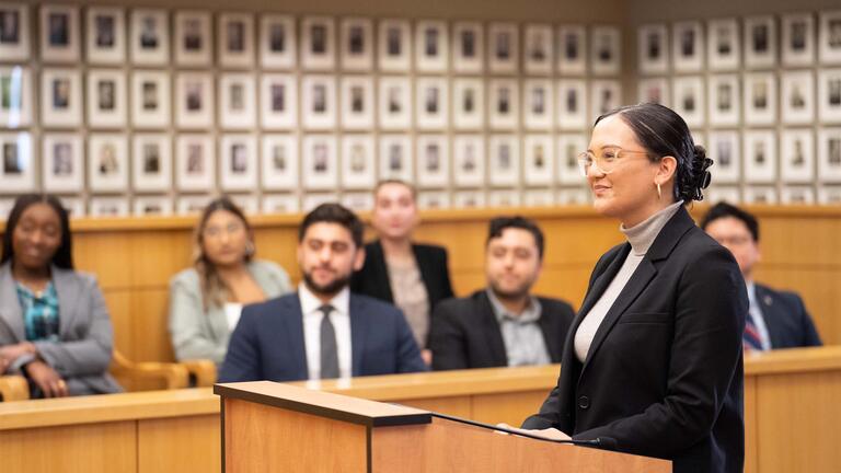 Student at podium in moot court