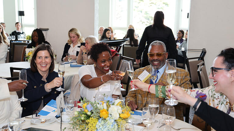 people seated making a champagne toast