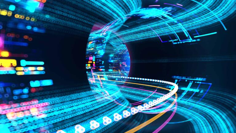 Illustration of data zooming through space