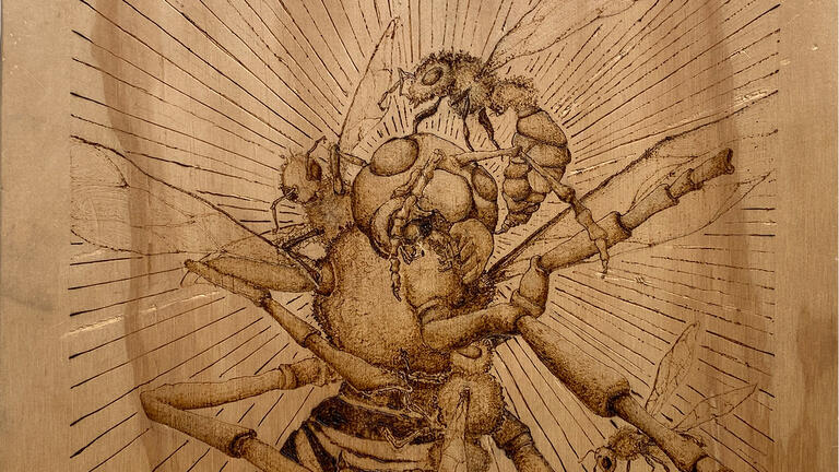 Bees Wood Burning (detail) by Max Ellenbogen