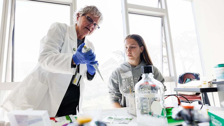 Professor and student in the lab