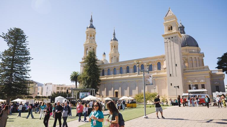Celebration on Welch field in front of St. Ignatius Church