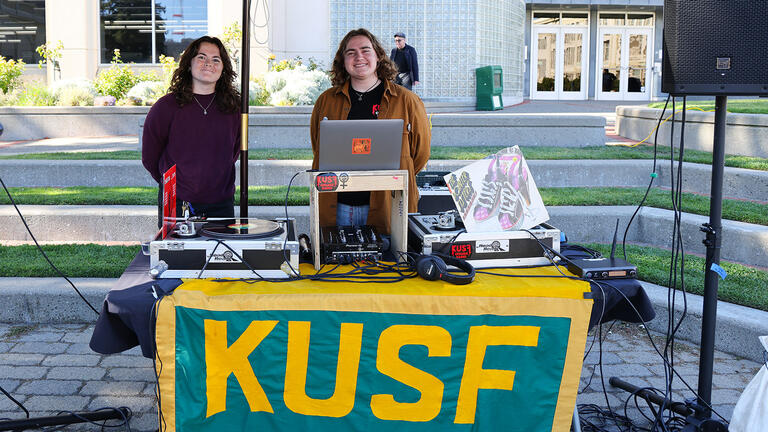 KUSF students play music for the centennial bbq event