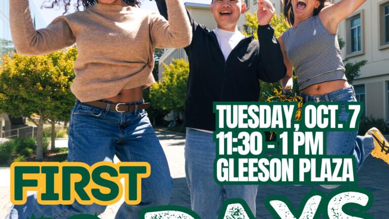Three students jumping in the air with excitement.