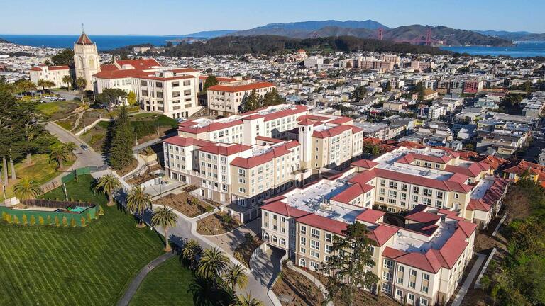 Lone Mountain East residence hall seen from the air