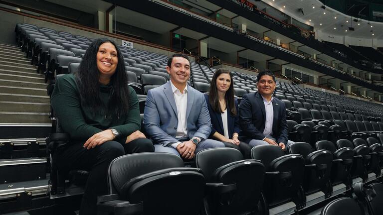 USF sport management students sitting in indoor stadium