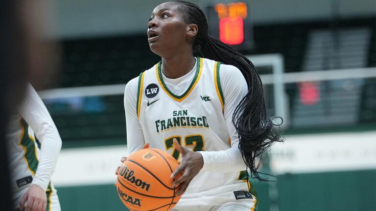 USF women's basketball player holding ball