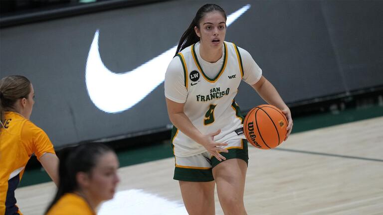 USF women&#039;s basketball player dribbling