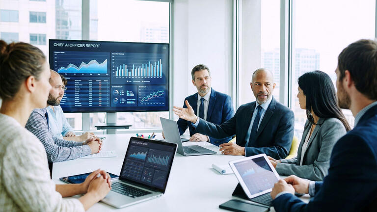 Businessperson leading meeting in conference room