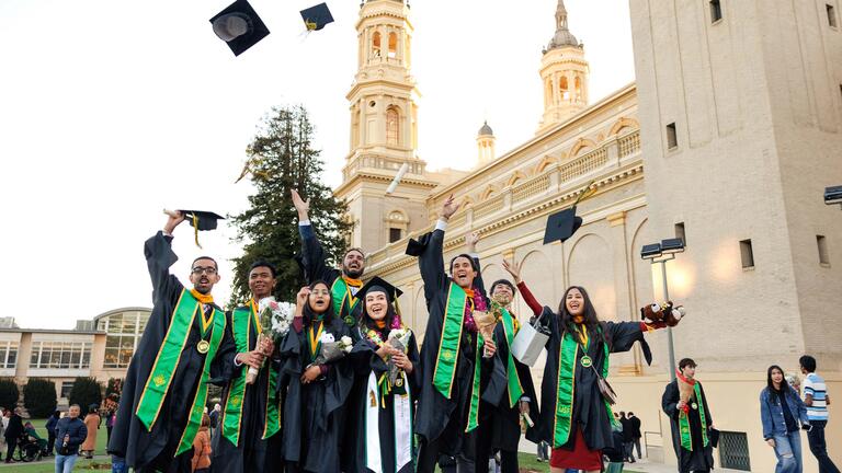 Students wearing their cap and gowns
