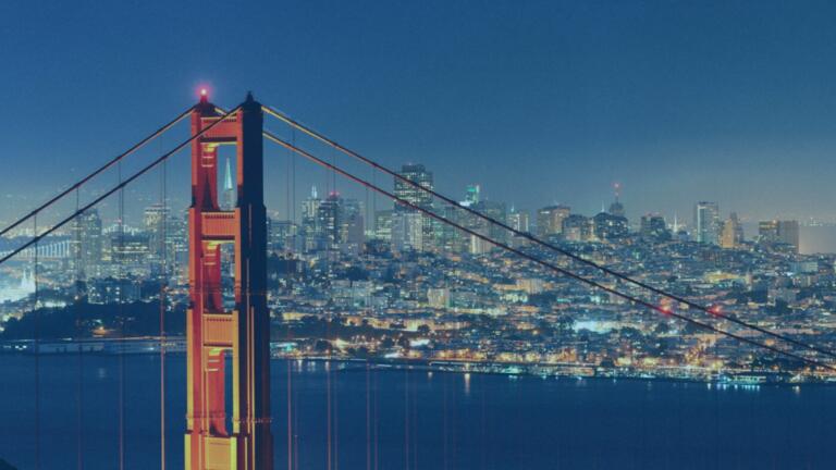 San Francisco skyline with Golden Gate bridge in the foreground