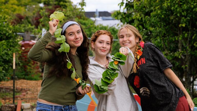 Students in the community garden