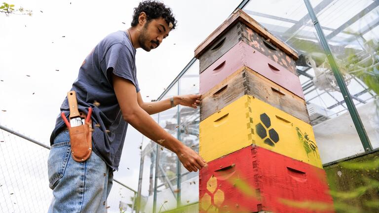 Student in the community garden