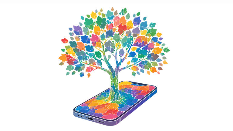 Graphic of a tree growing out of a phone screen
