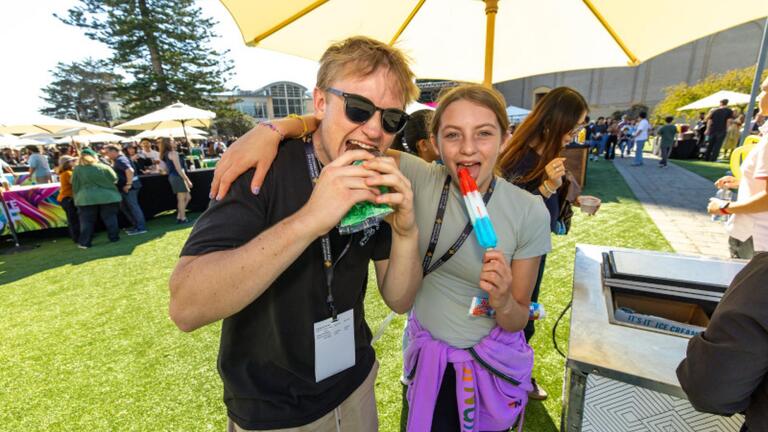 Two students eating ice cream