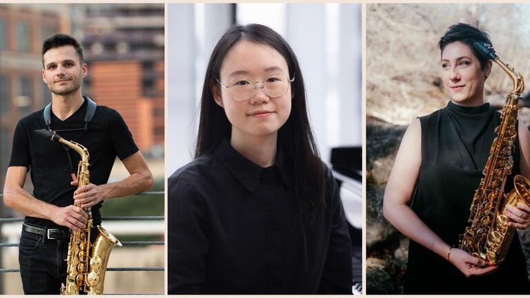 Three musicians advertising a faculty recital