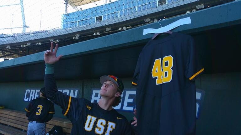 Jackson Nystrom jersey in dugout