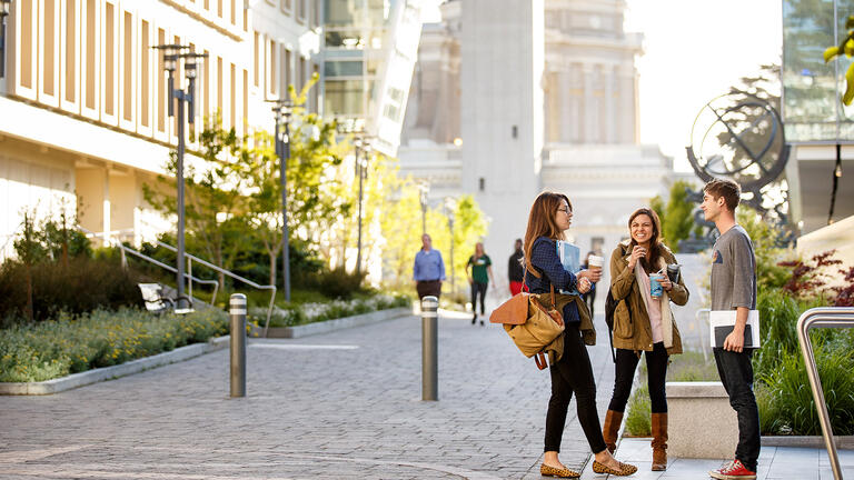 Students having conversation on USF Campus