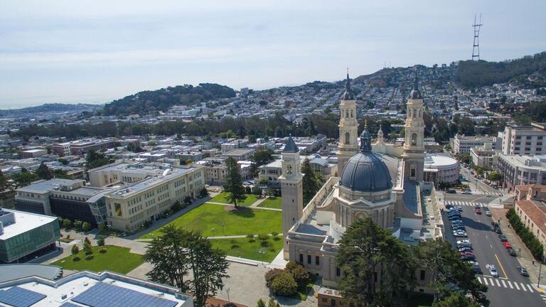 Aerial shot of USF and San Francisco