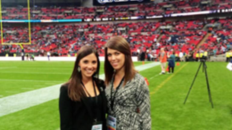 Erin Exum, PR Coordinator for the Oakland Raiders, and Kalie Pagel ‘13 at Wembley Stadium in London