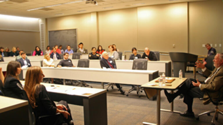 Adobe Co-founder, Dr. Charles Geschke speaks to MBA students at USF's downtown campus
