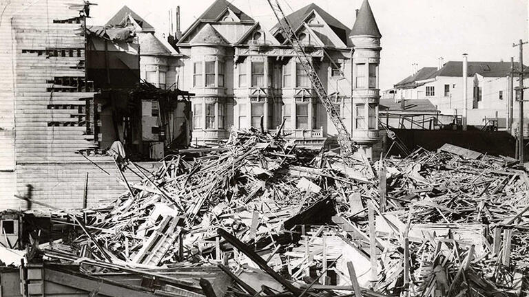 Historical image of Western Addition home being demolished