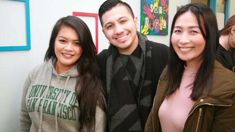 USF School Counseling students Andrea Madrinan, Jose Perez Sanchez, Mandy Yu (Left to Right) at the Mind, Body, Soul Pop-up Event. 