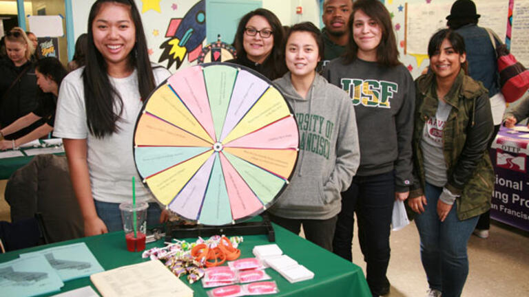 USF School Counseling students Julie Nguyen, Azalea Roman, Trina Sida, Alex Moore, Vicky Reyes, Jasdeep Kaur (Left to Right) at the Mind, Body, Soul Pop-up Event.