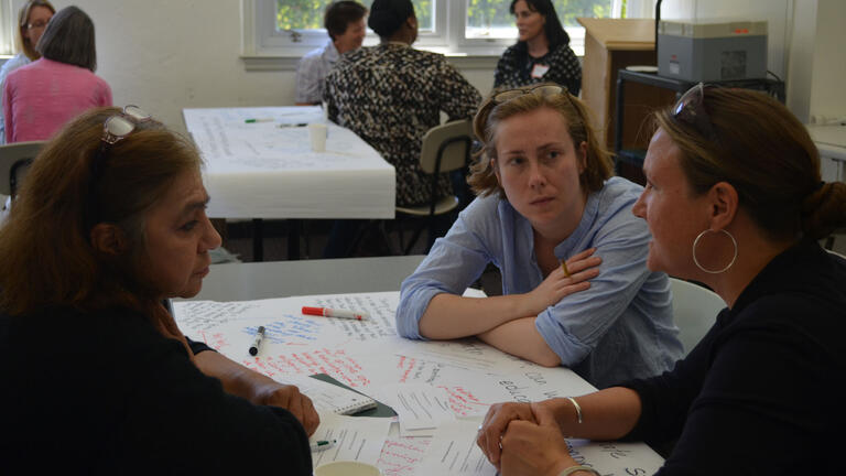 USF students learn strategies for teaching human rights during an interactive lesson led by Voice of Witness staff