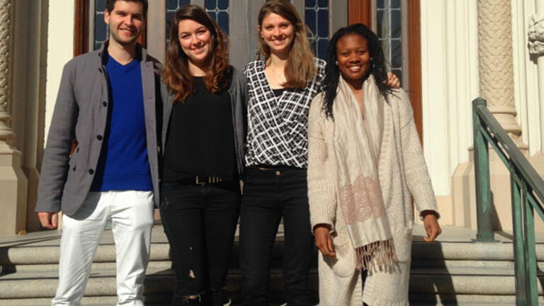 New exchange program students from the Netherlands are the first cohort to attend USF. Jennie Omella Kengne Kamga Moche, Jacqueline Mooren, Charlotte Eleanore Willems and Christopher Heinzemann