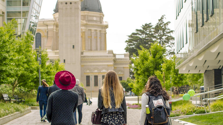 Lower campus students walking