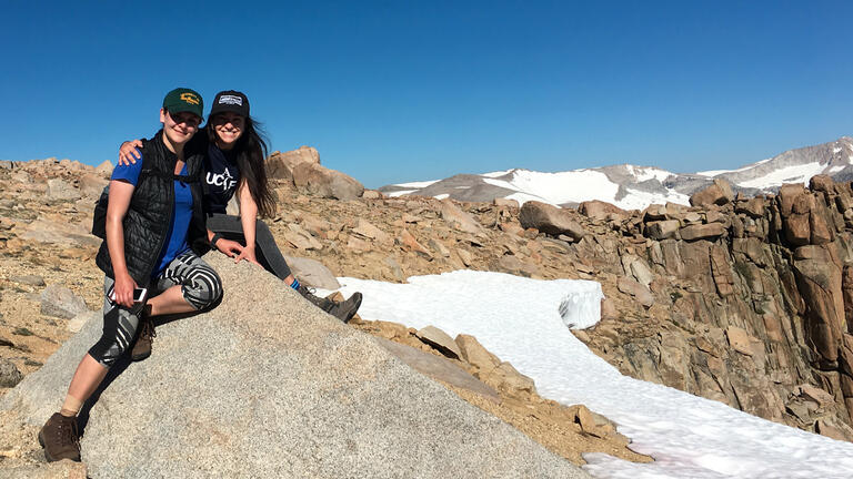 Nyla Leonardi ’19, and Martha Monroy Montemayor ’19 researching ground squirrels in the Sierra Nevadas