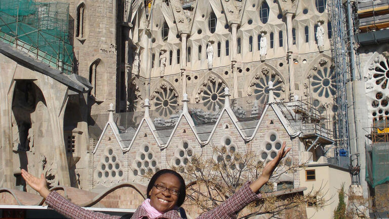 Yetunde Sonuyi ’09 tours Barcelona from atop a double-decker bus last year on her first trip to Spain