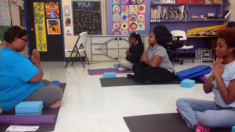 Students doing yoga