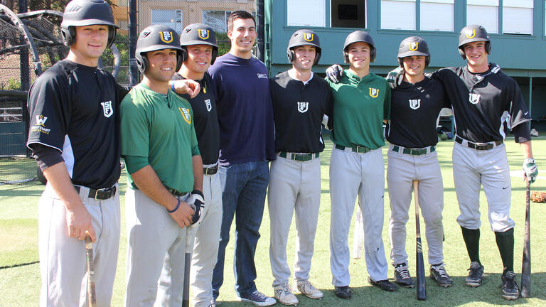 Dons former, star pitcher and Kansas City Royals' first-round draft pick Kyle Zimmer (fourth from left) is back on campus