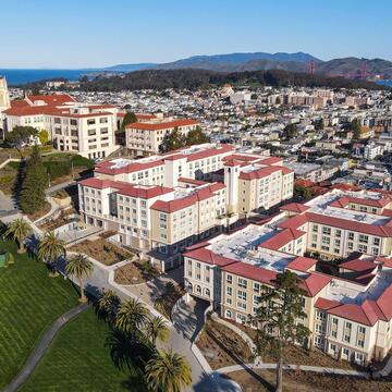 Lone Mountain East residence hall seen from the air.