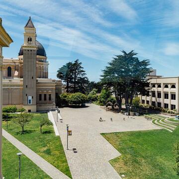 Gleeson Plaza and lower campus.