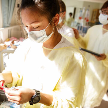 student in sim lab