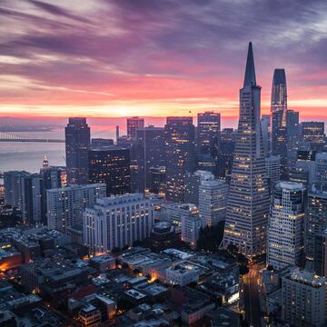 Downtown San Francisco at dawn.