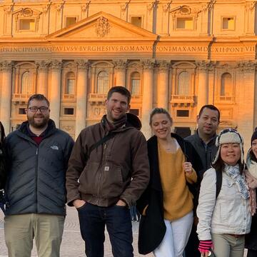 Students in a plaza in Rome.