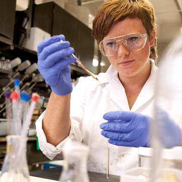 Student in chemistry lab.