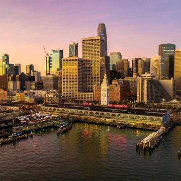 San Francisco skyline at dusk.