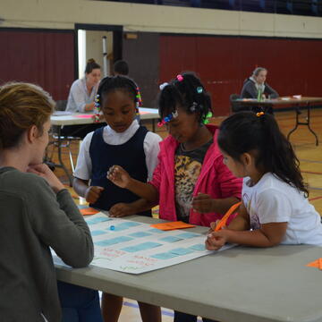 Student teaching children