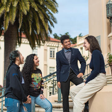 Students in front of Lone Mountain