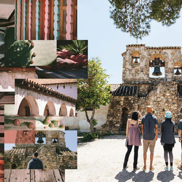 Collage of colorful California mission architecture