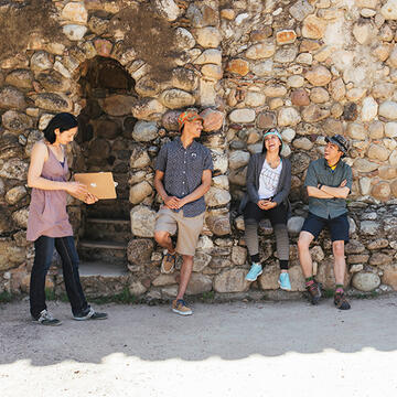 group of architecture students on field trip at Mission San Miguel