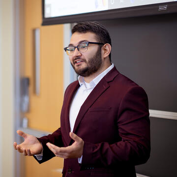 professor lectures in classroom