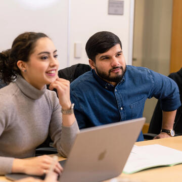 Two students in class in downtown USF campus